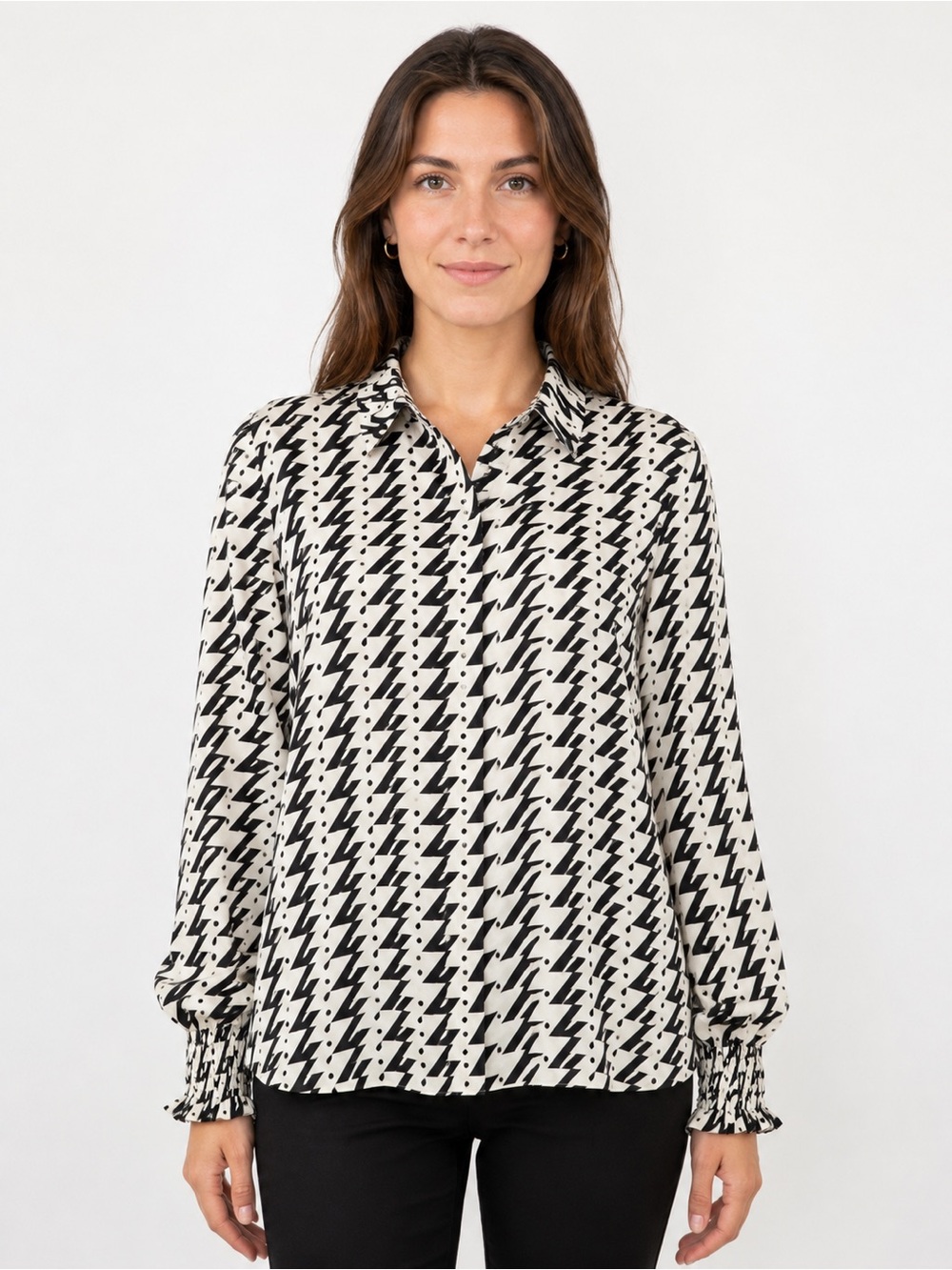 Maison d’Amélie Paris Geometric Print Button-Down Blouse Size S NWT